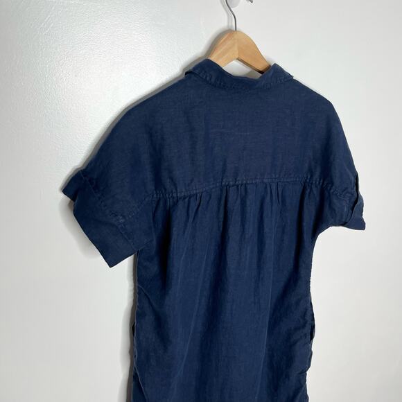 J. Crew Baird Mcnutt Irish Linen Shirt Dress Women Small Navy Pockets Minimalist - Picture 9 of 13